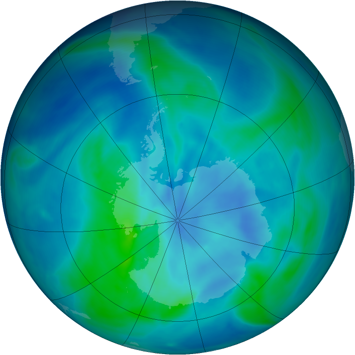 Antarctic ozone map for 08 March 2005